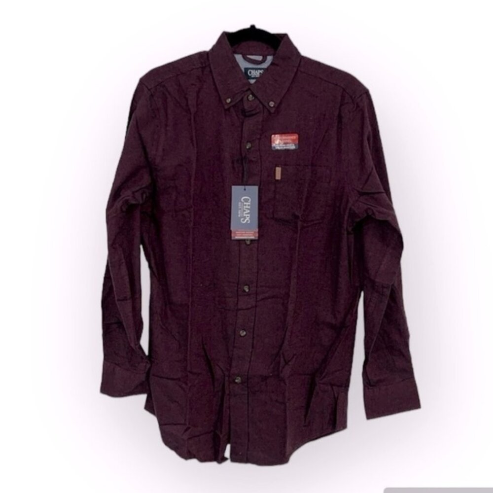 CHAPS Burgundy Red Long Sleeves Perfomance Flannel size Small in Rich Ruby